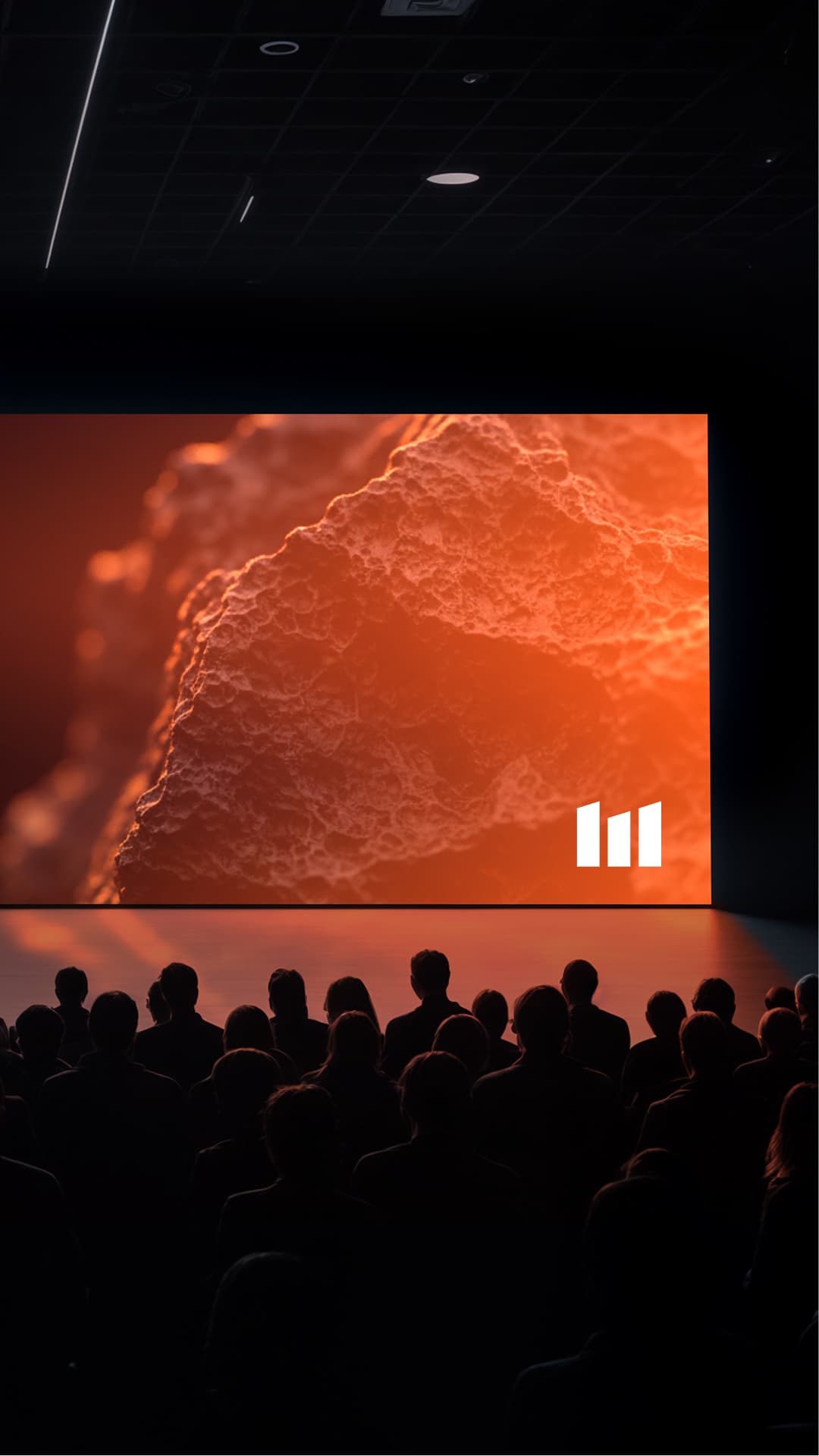 The MagnaTerra brandmark on a presentation screen above a seated audience, with a copper ore texture behind it