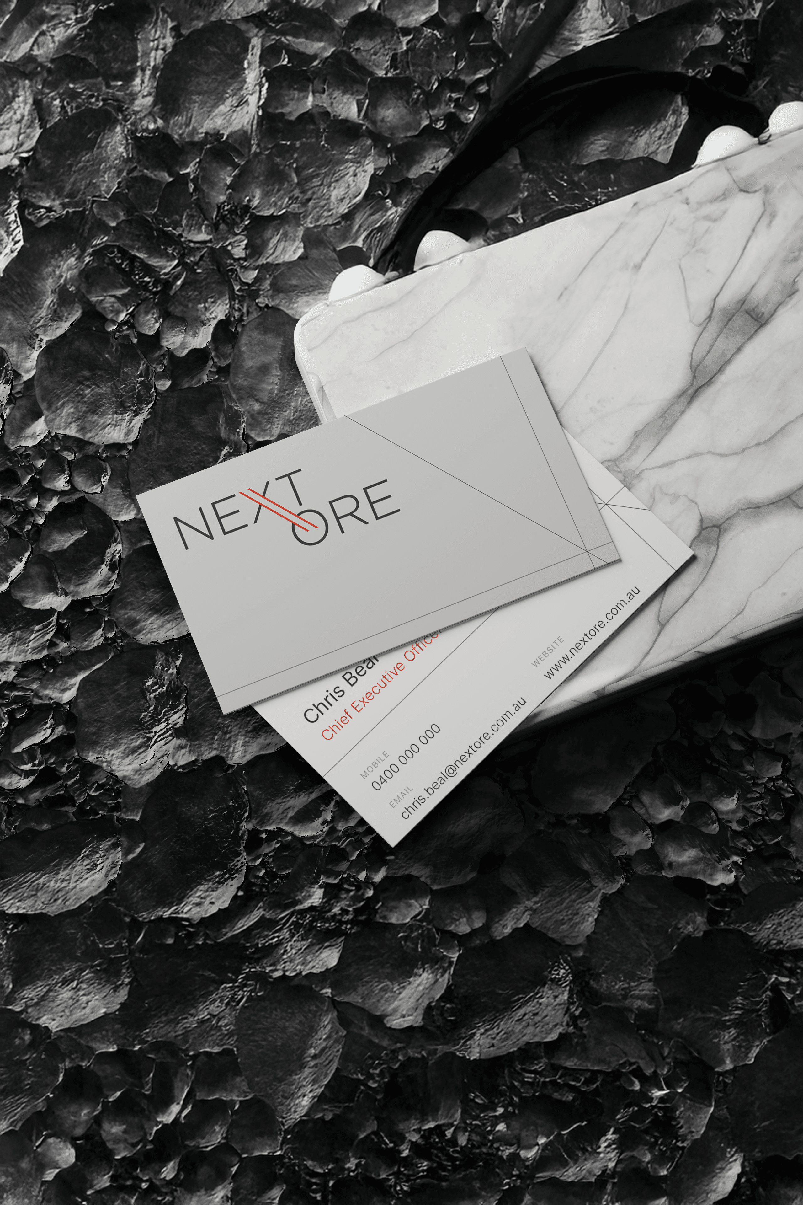 NEXTORE CARD_Minimalist Business Card Mockup Vertical 04 — business card design by Mude creative agency Sydney