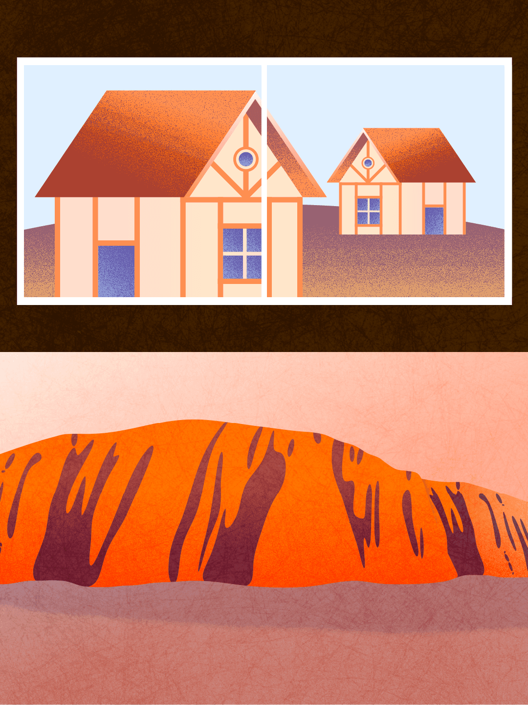 Two-frame illustration from the Why Standards FHIR campaign — Australian housing and landscape imagery, used in the air traffic control analogy explaining why national health data standards matter.