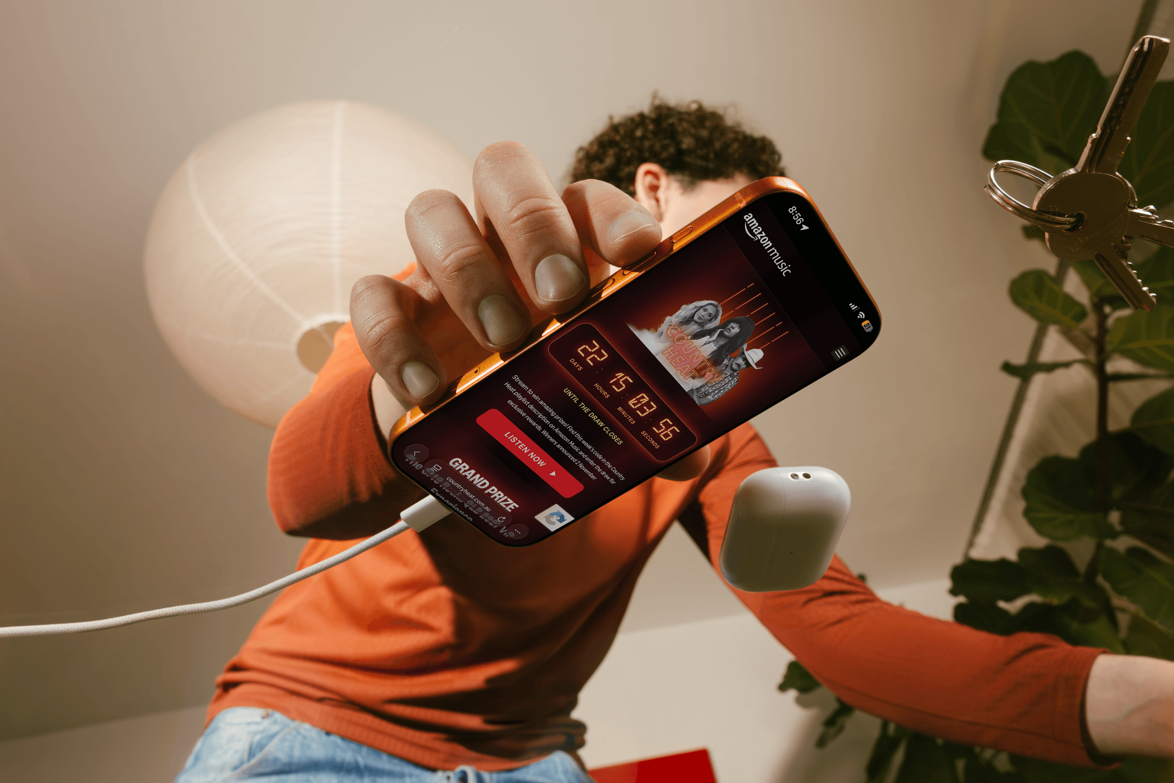 Amazon Music Country Heat 2026 competition website on an iPhone, designed and built by Mude